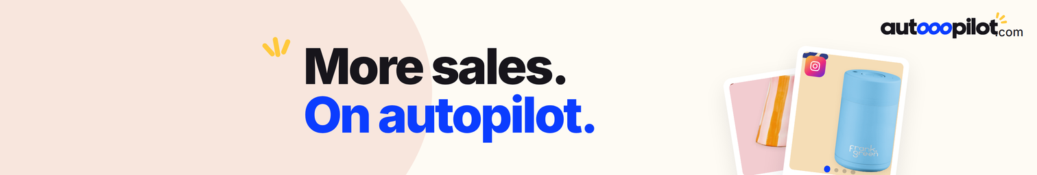 Autooopilot cover: the words more sales, on autopilot, beside two product post cards