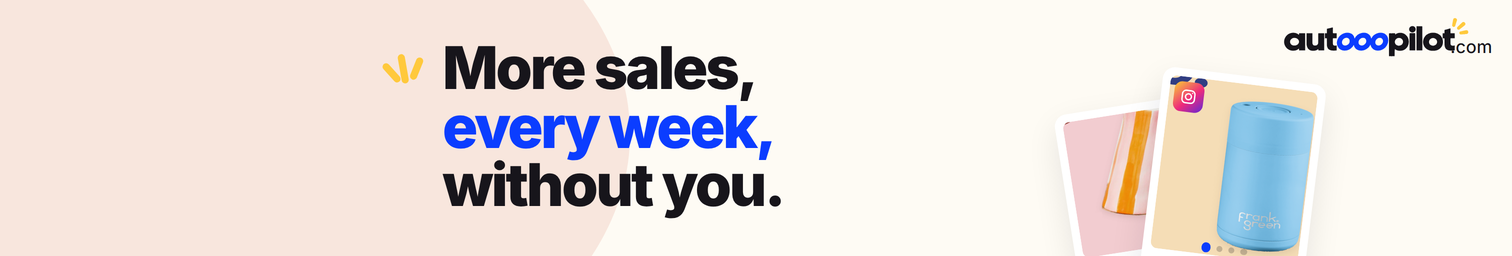 Autooopilot cover: the words more sales, every week, without you, beside two product post cards